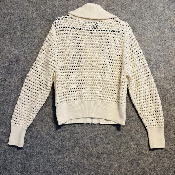 Varley Sweater Womens Medium Cream Cotton Eloise Full Zip Jacket Knit Collar - Picture 6 of 15